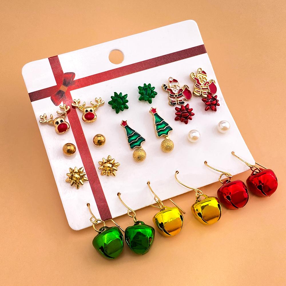 Новый рождественский подарок, Рождественская елка, серьги, снеговик, олень, колокольчик, серьги-гвоздики для вечеринки, комплект ювелирных сережек, комбинация