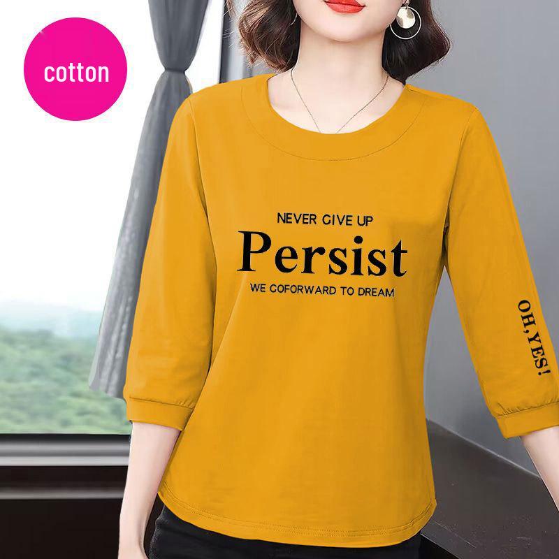 Women's 2025 Korean Style Cotton T-Shirt: Seven-Sleeve, Summer Casual, Loose & Slimming, Belly-Covering, Versatile Top
