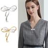 Women Brooch Faux Pearl Hollow Bow Decor Stainless Exquisite Vintage Anti-slip Wear-resistant Coat Collar Hat