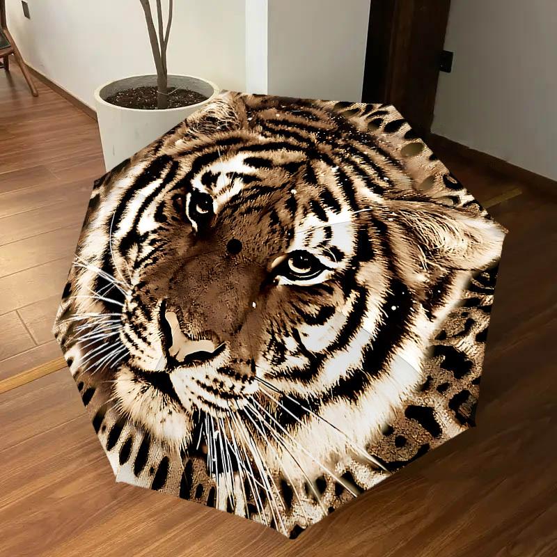 1PC Tiger Print Umbrella-8-Rib Reinforced, Automatic Open, Lightweight & Durable, Cute Fashion Accessory for Outdoor-P2644