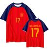 Футболка Национальной сборной Испании по футболу Чемпионат мира 2026 Испанская домашняя футболка Номер 17 WILLIAMS JR. Унисекс футболка для фанатов Быстросохнущая Дышащая Спортивная футболка