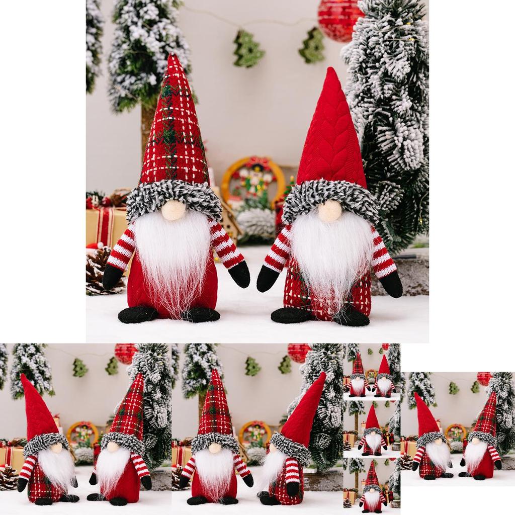Charming Christmas Gnome Figurines With Cozy Plaid Hats Perfect For Festive Decorations