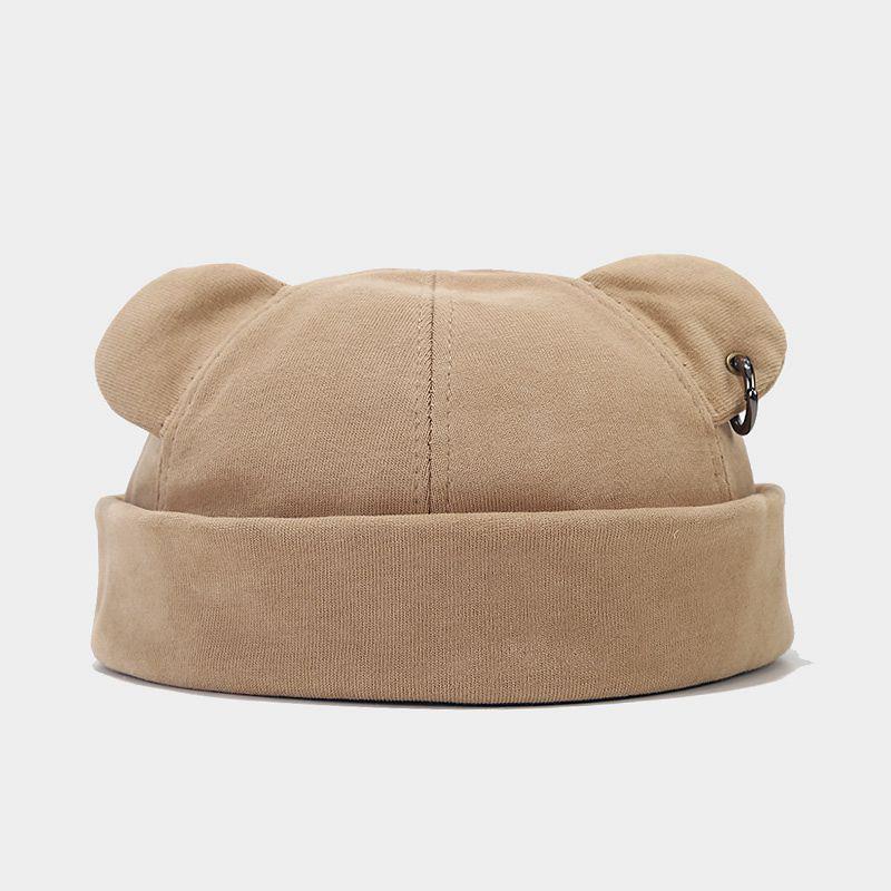 Street Fashion Bear Ear & Iron Ring Brimless Hat - Unisex Trendy Korean Hip Hop Style