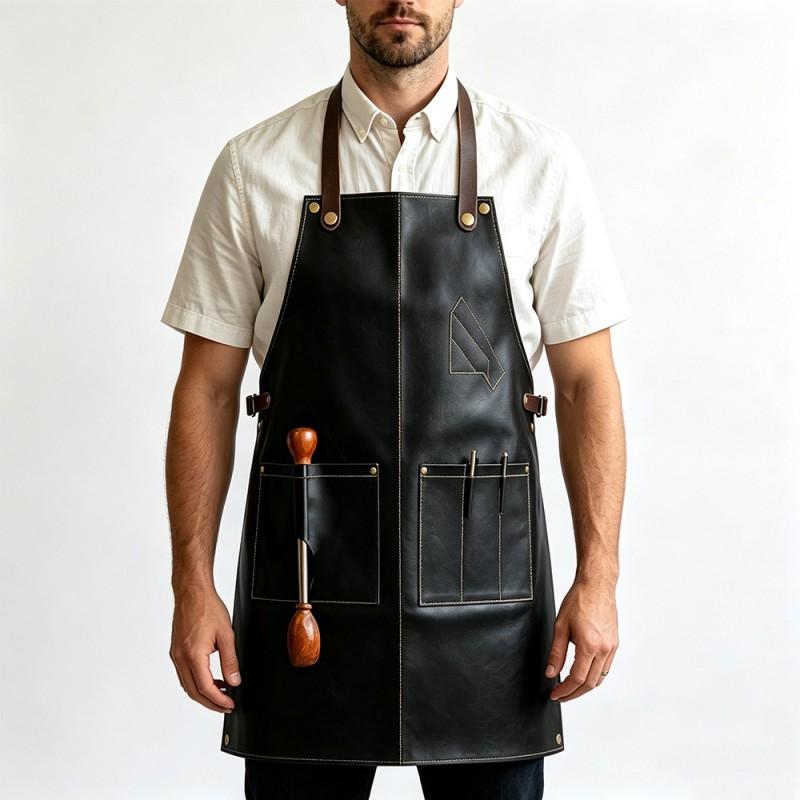 Unisex Leather Work Apron Waterproof Oilproof Barber Bartender Kitchen