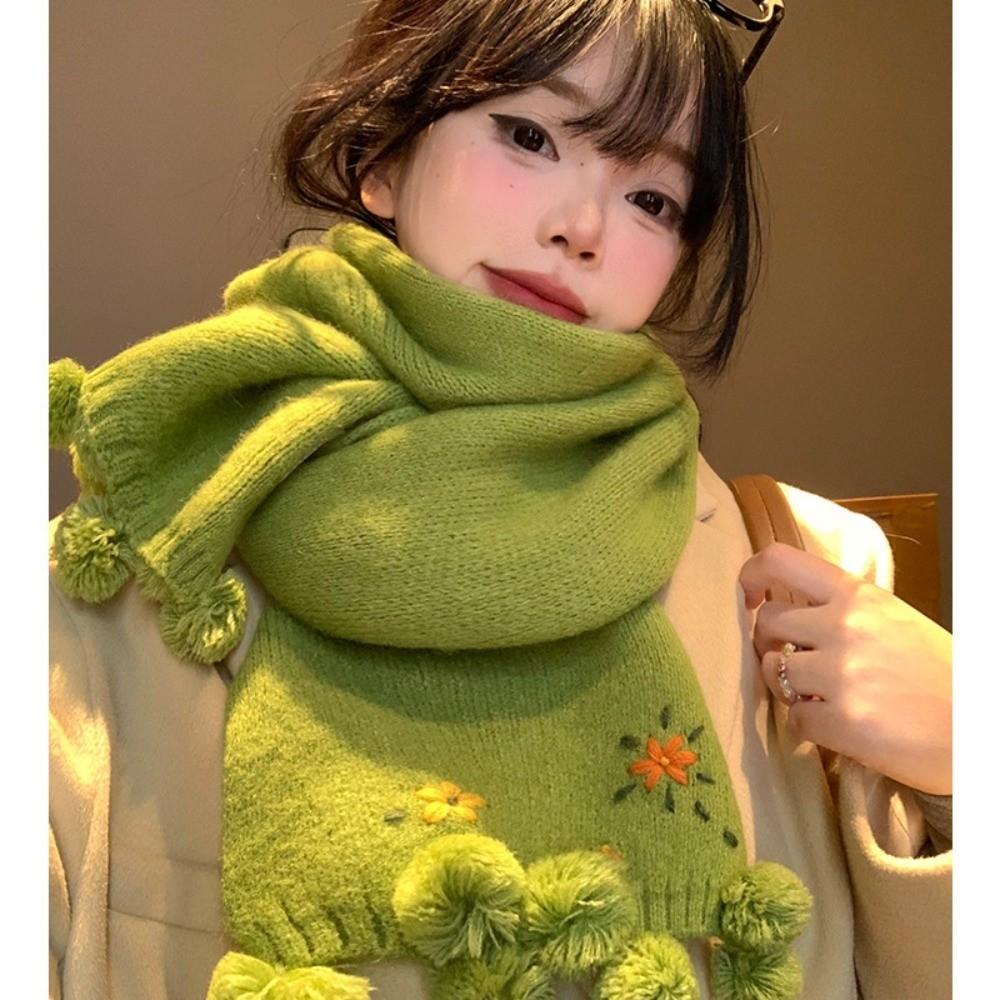 Polyester Floral Embroidered Scarf 180cm x 12cm Thick Warm Neck Warmer Outdoor Wear
