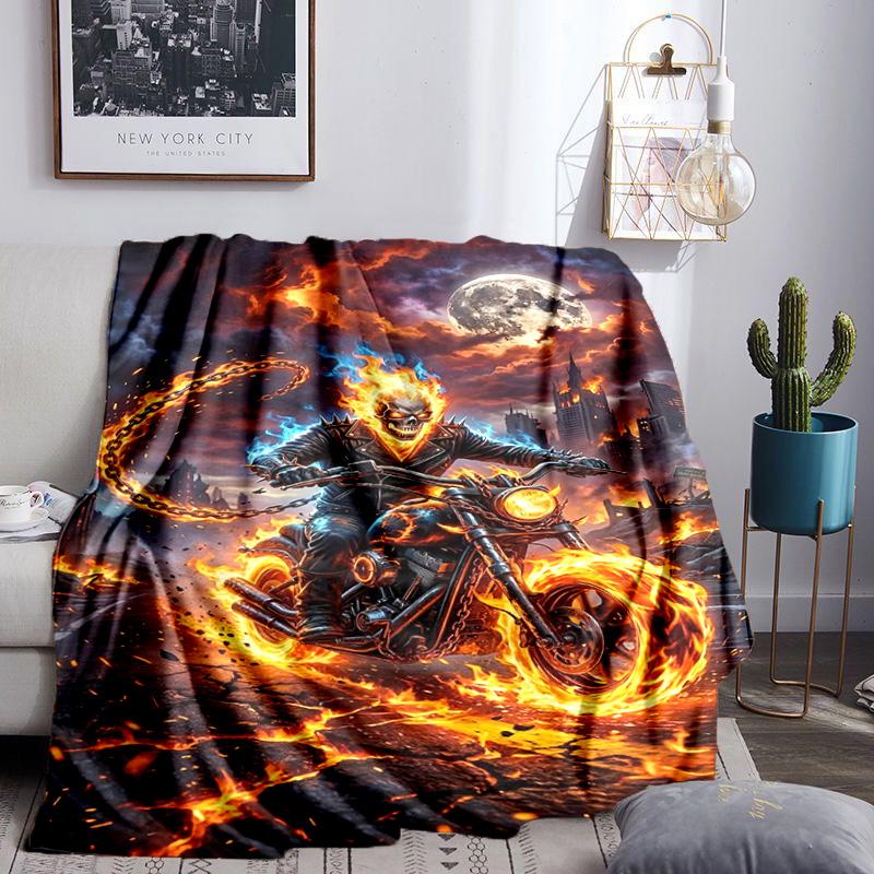 Ghost-Rider On Fire Throws Blanket Flannel Blankets Plush for Couch Bed Gifts for Men Women Travel picnic blanket Christmas fan gifts