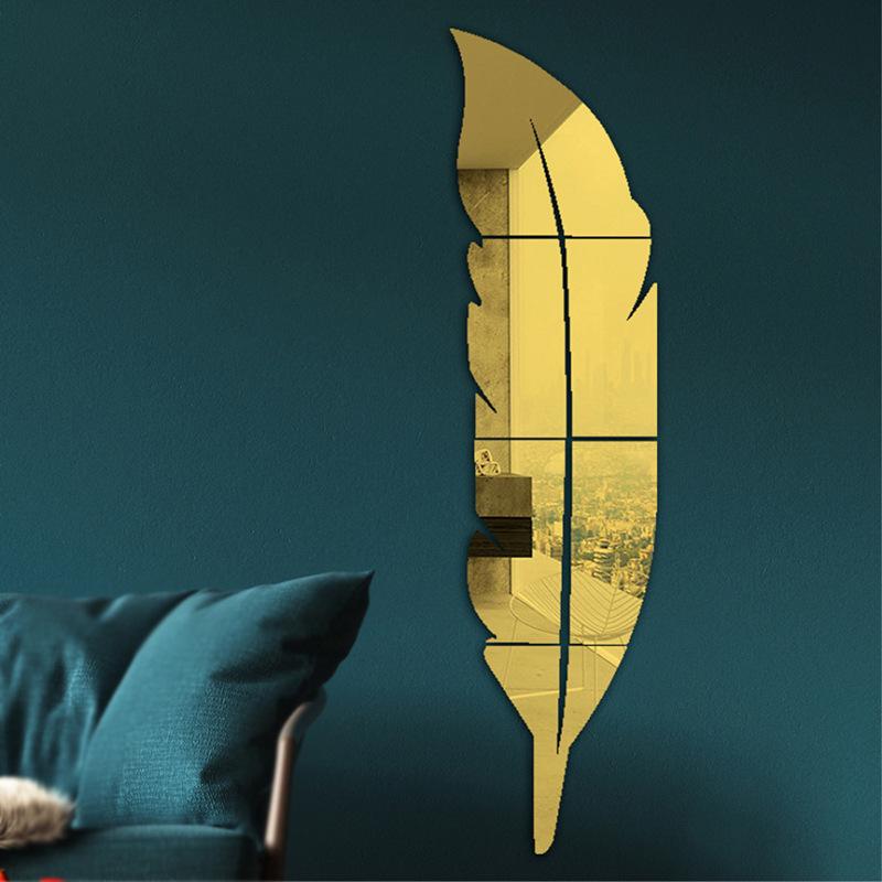3D Stereo Feather Acrylic Full-Length Bedroom Mirror - Niche Furniture Wall Decoration.