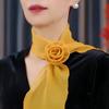 Women Breathable Rose Decor Chiffon Sunscreen Silk Scarf Neckerchief Neck Collar Anti-UV Thin