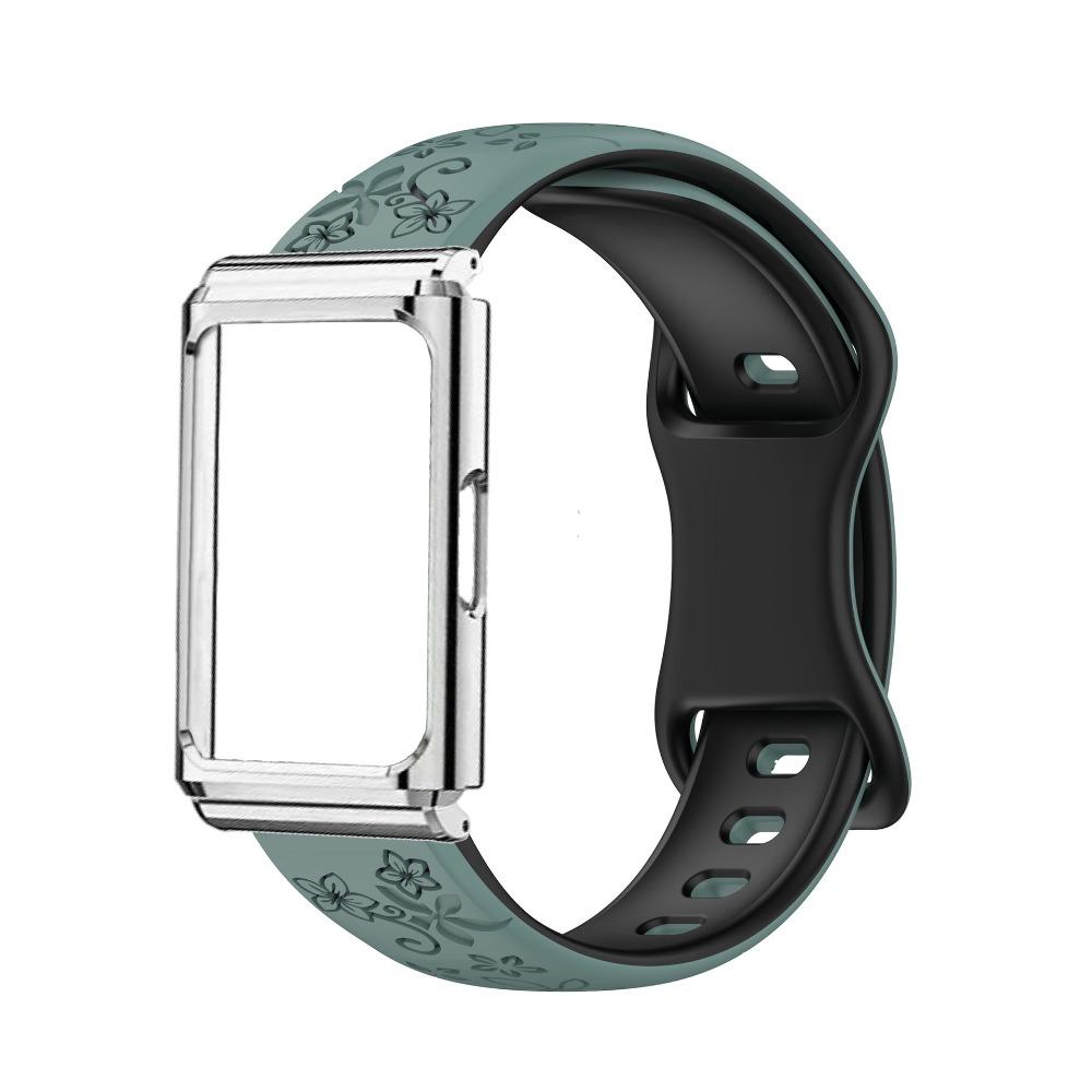 Metal Frame Protective Case + Dual Color Embossed Silicone Strap for Huawei Band 11 Pro