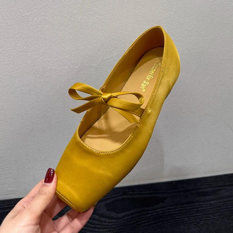 Мода Женщины Балетные Танцевальные Туфли Квадратный Носок Бант Мелкие Женские Сандалии Новое Лето 2025 Дизайнерское Платье Удобная Спортивная Обувь Женская