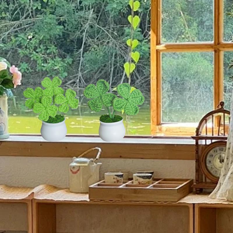 1 шт. вязаное растение в горшке в стиле Ins Garden Finished Clover Four Leaf ручная работа имитация цветка украшение стола украшение для дома
