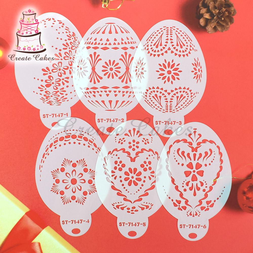 6 шт./компл., новые пасхальные яйца, трафарет для торта, инструменты для украшения торта, кружевные трафареты для украшения торта, помадка, печенье