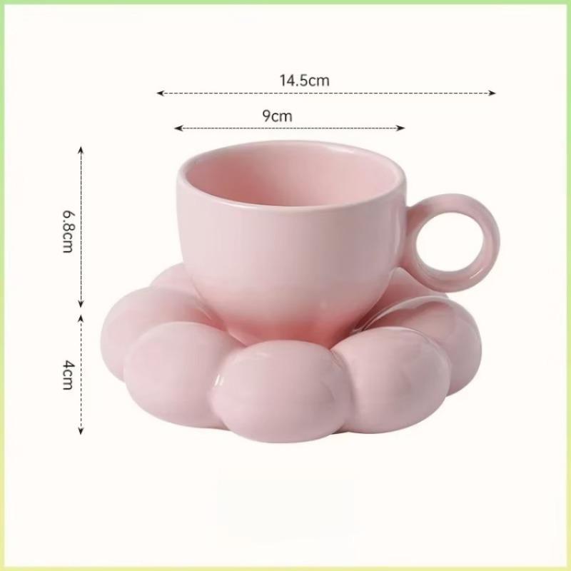 6 унций Подсолнух Кофейная кружка Эстетическая керамическая чашка-облако Декоративное блюдце Чашка для послеобеденного чая Водный декор Офисная кружка Домашняя посуда