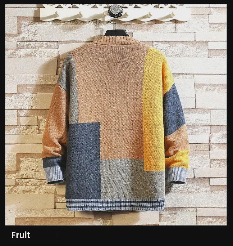 Мужской кардиган большого размера из кашемира в стиле пэчворк: Уникальный свитер с V-образным вырезом на осень/зиму