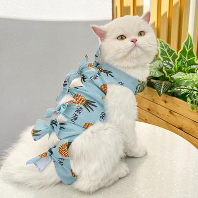 Костюм для стерилизации кошек Yousheng с принтом фруктов, одежда для восстановления после операции, комбинезон против вылизывания, с регулируемым ремешком, мягкий, дышащий, одежда для послеоперационного ухода
