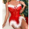 Рождественское сексуальное красное нижнее белье с v-образным вырезом и бантом, пижамы, ночные рубашки со стрингами для женщин