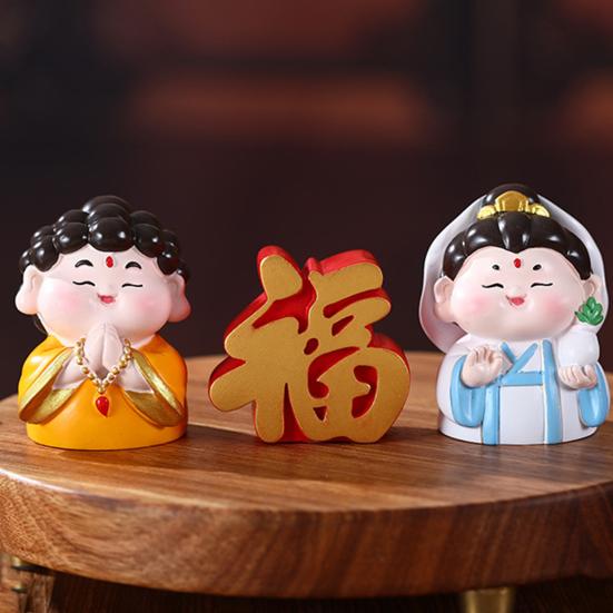 Cartoon God of Wealth Figurine Hand-painted Chinese Immortals Statue Resin Sculpture Home Office Desktop Decoration Ornament