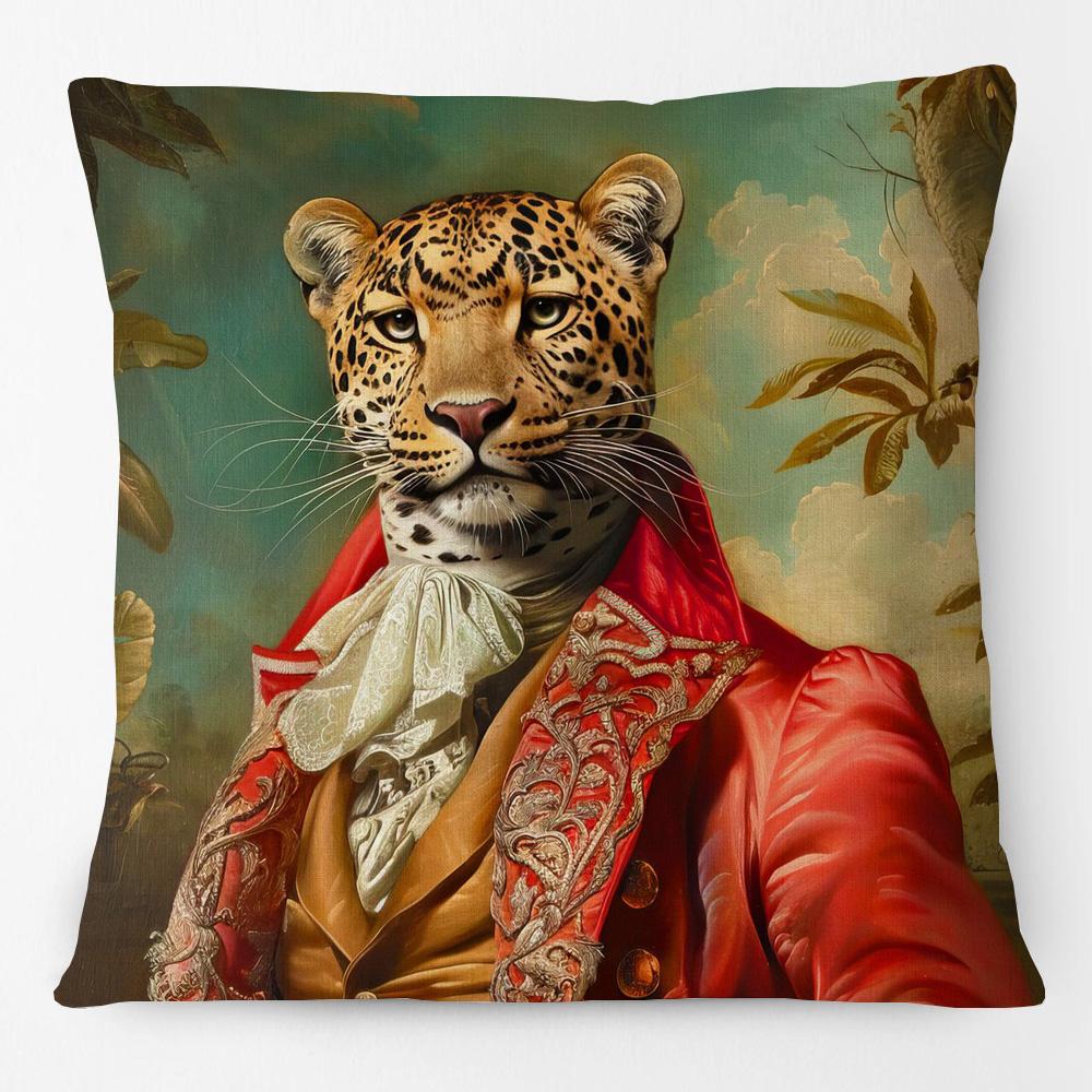 European Retro Vintage Royal Animals Portraits Leopard Panther Dog Cat Cushion Covers Sofa Pillowcase