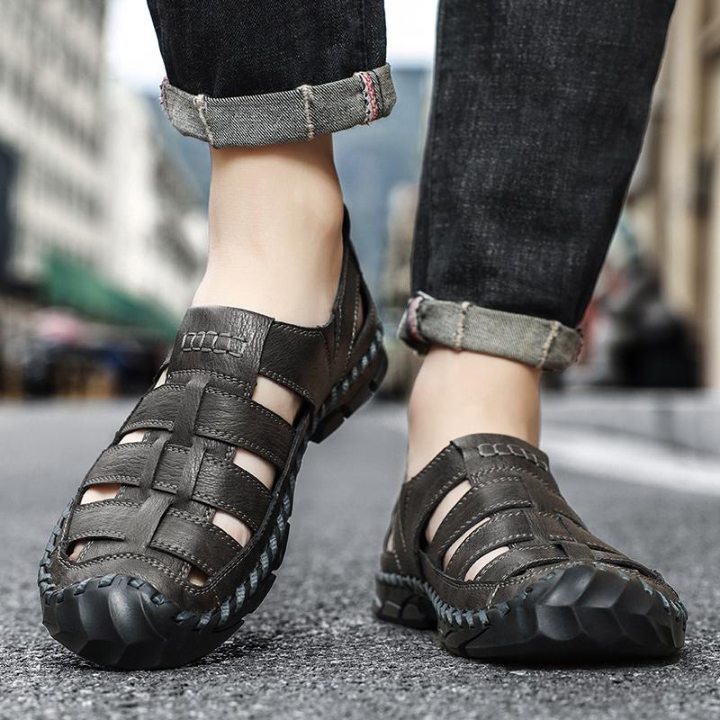 Мужские сандалии из натуральной кожи, повседневная обувь, летняя обувь