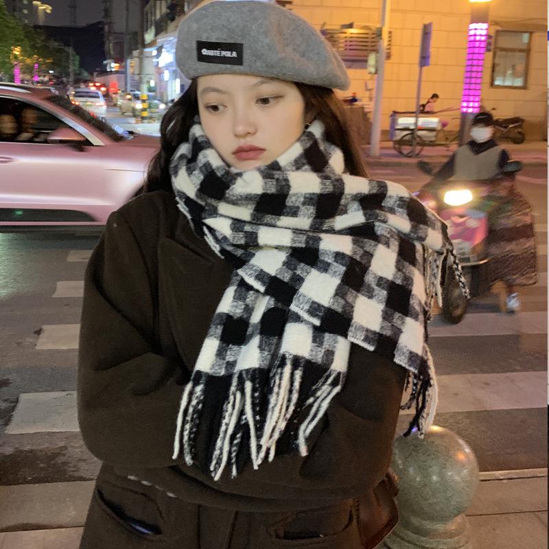 Thickened Plaid Scarf for Women To Keep Warm in Winter Thickened Large Scarf Shawl Dual Purpose Women's Winter Ins New Trend