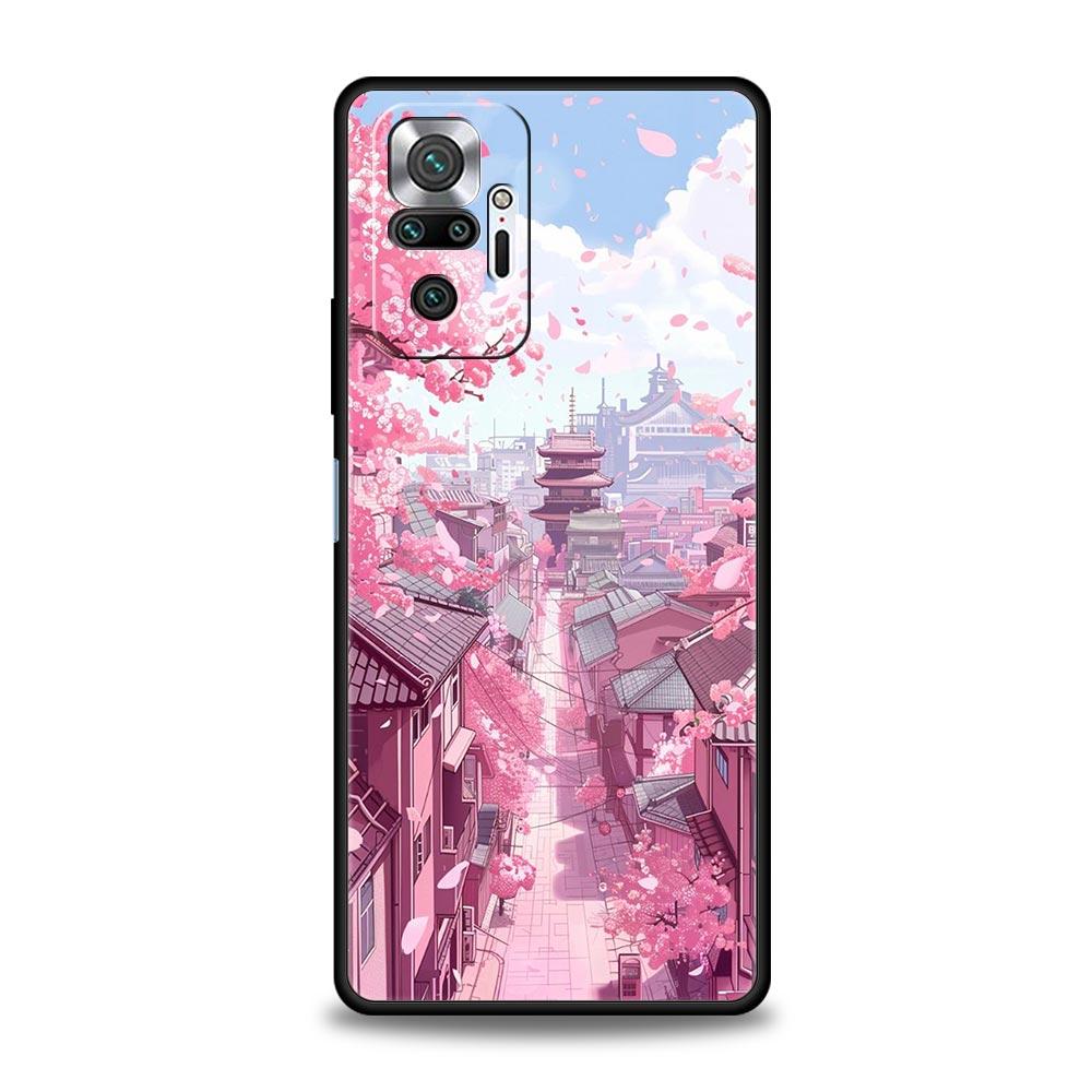 Розовый чехол для телефона с цветами вишни на весну для Xiaomi Redmi Note 14 13 5G 10 11 12 Pro Plus 4G 14C 13C 12C 10C Черный чехол