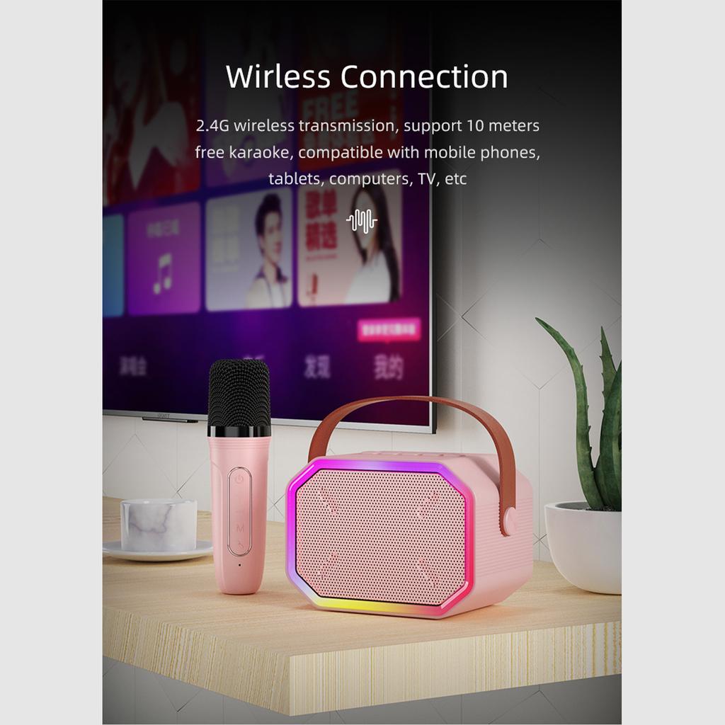 Мини-караоке-машина BT Караоке-динамик с беспроводными микрофонами Ослепительный цветовой световой эффект для
