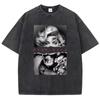 Женские washed хлопковые футболки с круглым вырезом и коротким рукавом, модные топы в европейском стиле с принтом-портретом, летняя женская одежда