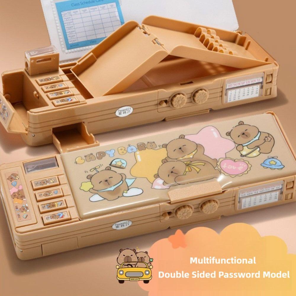 Double Password Capybara Pencil Case Double-Layer Stationery Box Pen Box  School Office