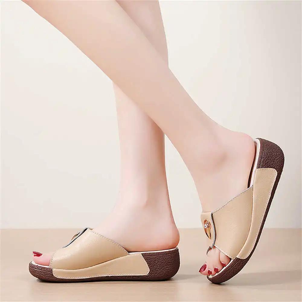 Женские шлепанцы-сандалии из натуральной кожи на толстом каблуке для массажа, тапочки, сандалии, женская обувь китайских брендов, кроссовки, спортивная, школьная