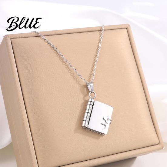 Mini Book Charm Necklace Titanium Steel Openable Pendant Literary Themed