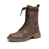 Cow Skin Winter Round Toe Modern Boots Med Heels Lace Up Cross-tied Street Wear Women Ankle Boots