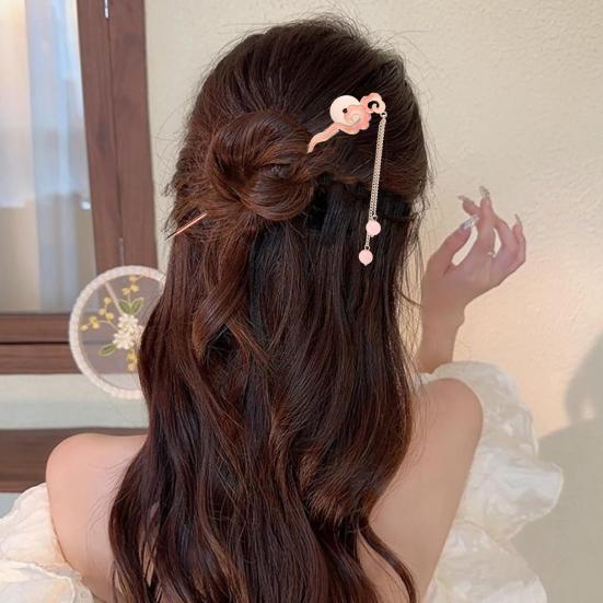 Ханьфу Палочка для волос в китайском стиле Цветочные женские заколки Бусины Кисточка Декор Вилка для волос для средней и густой прически Пучок Аксессуары