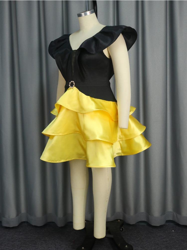 AOMEI Черно-желтые вечерние платья с V-образным вырезом и оборками без рукавов с высокой талией, платья для выпускного вечера на день рождения для дам