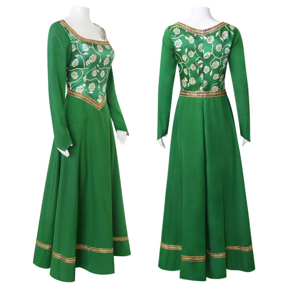 Shrek Fiona Princess Cosplay Green Dress Stage Performance Costume Adult Halloween Party Outfit