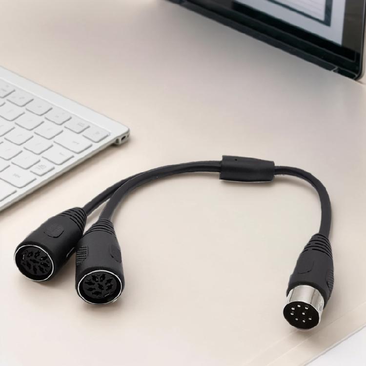 8 Pin DIN Splitter Cable 1 Male to 2 Female Y Adapter Cable for Sound and Video