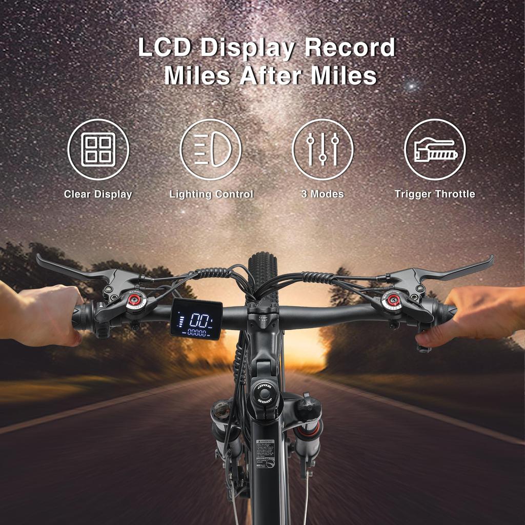 26'' 500W Electric Mountain Bike, 48V 12.5Ah Removable Battery 21 Speed Adult Electric Bicycle, Lock Suspension All Terrain E-Bike with Rear Rack