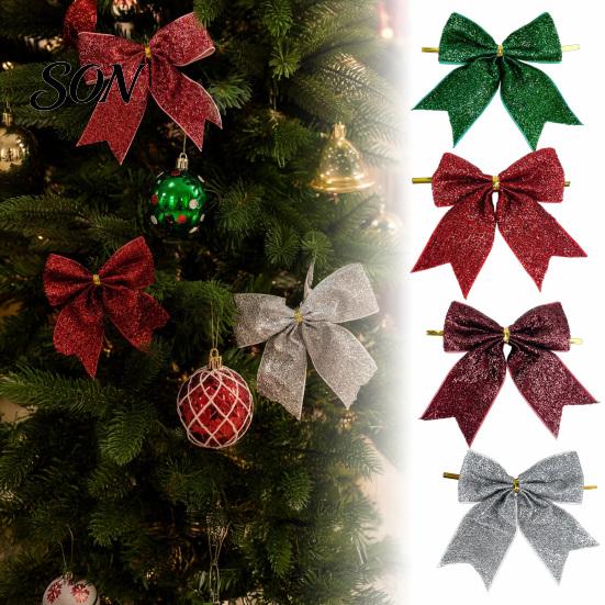 Luxury Style Christmas Tree Toppers Glitter Bow, Gold Sparkling Ribbon Hanging Ornament for Bow Decorations Wreath Gift Box, Festive