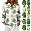 Женская рубашка-блузка с рождественским принтом и пуговицами, длинный рукав, повседневный базовый рубашечный воротник, обычный топ