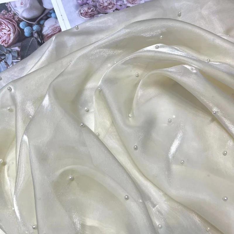 1 Yard Pearl Organza Fabric for Needlework Dress Children Skirts Wedding Diy Sewing Gauze Cloth Glossy Thin Smooth