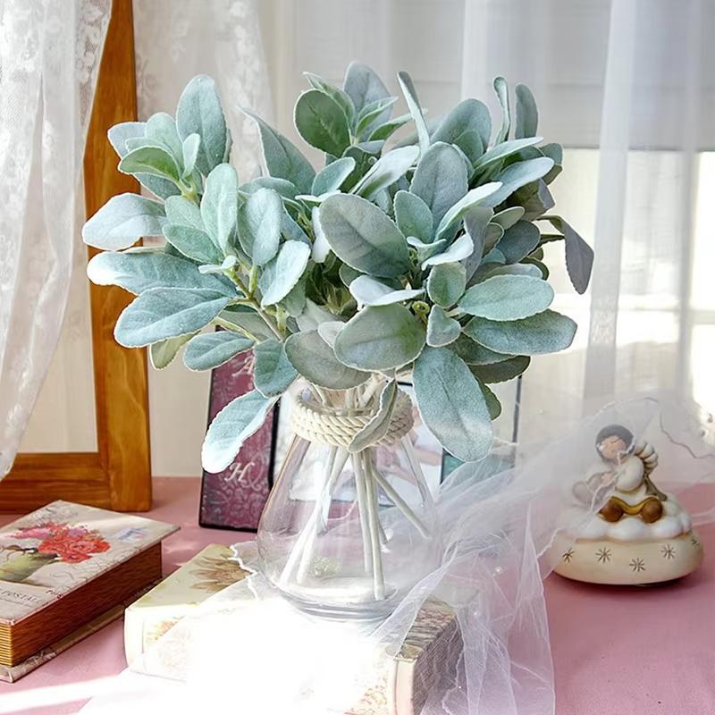Artificial Flowers Flocking Rabbit Ear Leaf Fake Plants Valentine's Yard Home Room Decora Accessories Wedding Wreath Scrapbook