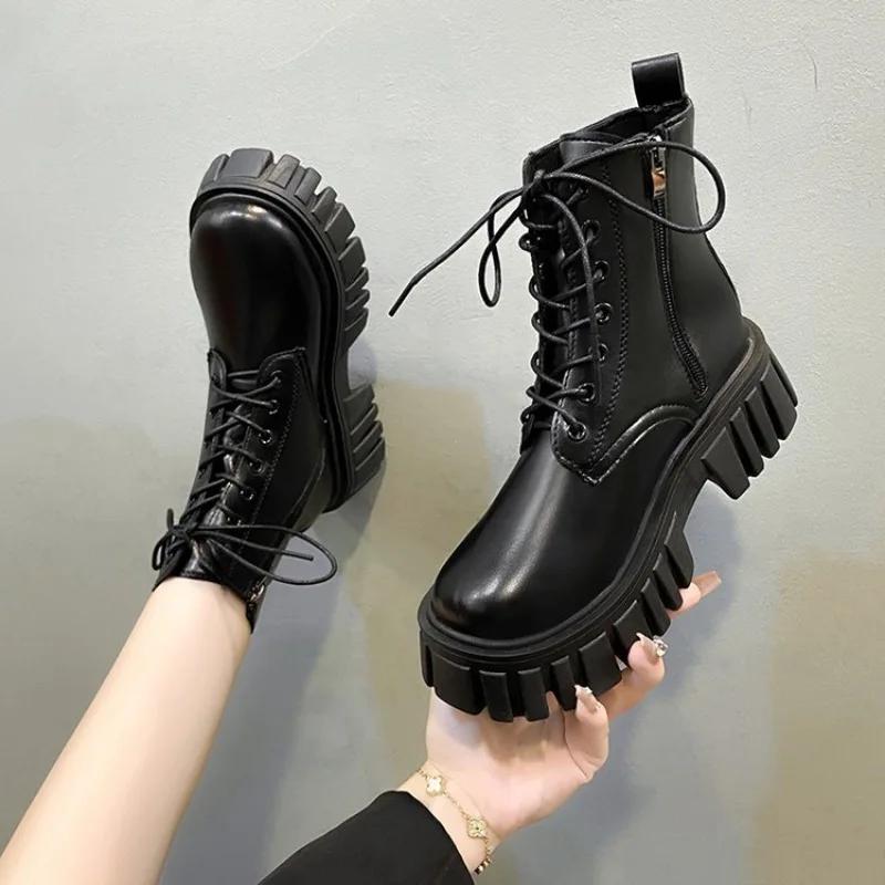 Fashion 2025 New Women's Boots Fashion Outdoor Leisure Leather Boots Lace Up Ankle Boots for Women Non Slip Platform Boot Botas De Mujer