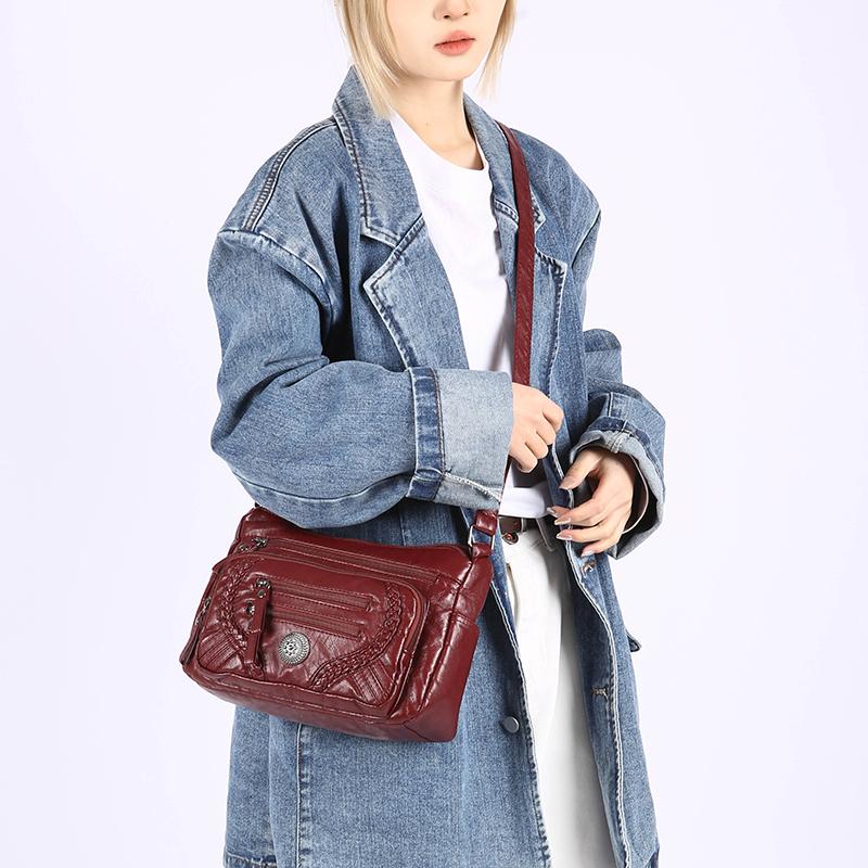 Сумка через плечо большой емкости из мягкой кожи, многослойная сумка через плечо для женщин среднего и пожилого возраста