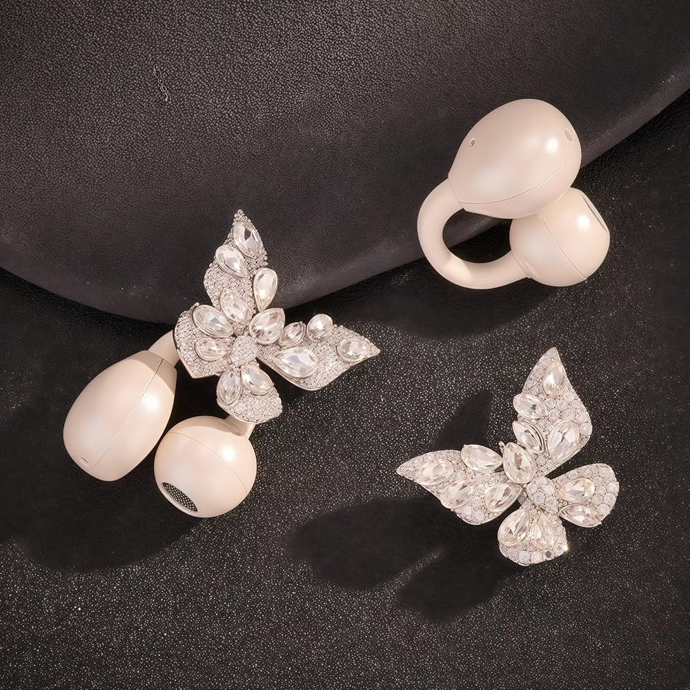 Butterfly Rhinestone Headphone Charms, Rhinestone for Clip on Earbuds Open Ear Jewelry Elegant Detachable DIY Crystal Decorative Earphone Accessories