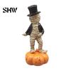 Halloween Sand Table Landscaping Dancing Mummy Figurines with Pumpkin Base, Funny Gentleman Top Party Atmosphere Prop Hat Statue, Spooky Tabletop