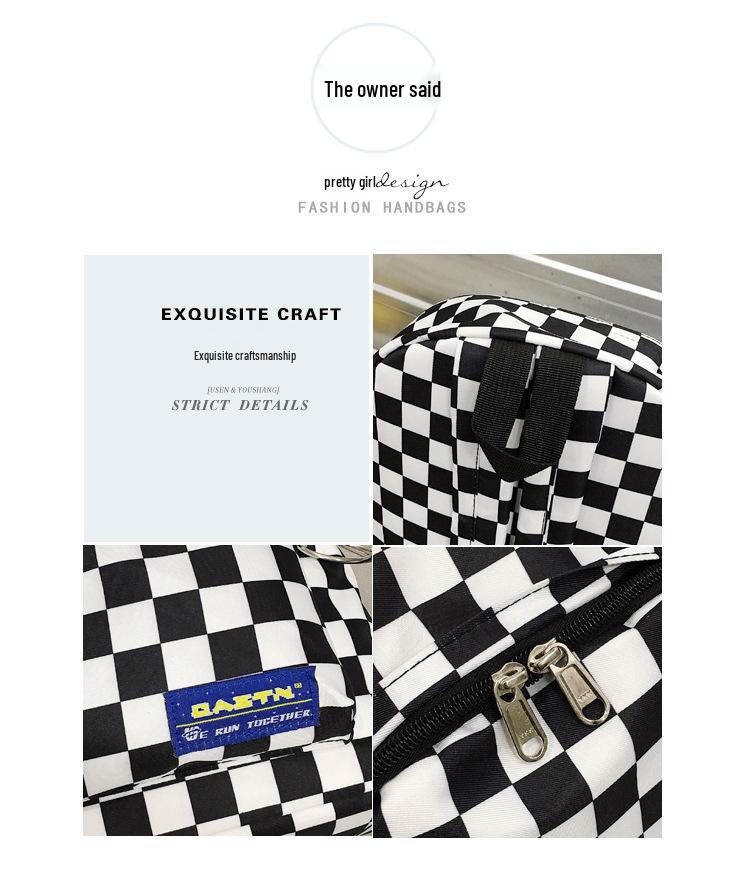 2018 Черно-белый клетчатый нейлоновый рюкзак – Повседневный уличный женский студенческий рюкзак для книг