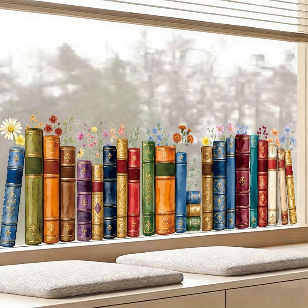 6PCS/Set Static Cling Glass Decals Cartoon Books Elecstatic Decals  Back To School