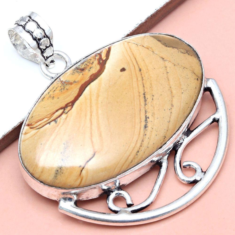 Подвеска с изображением яшмы, драгоценный камень, подарок для нее, серебряные украшения 1,75"