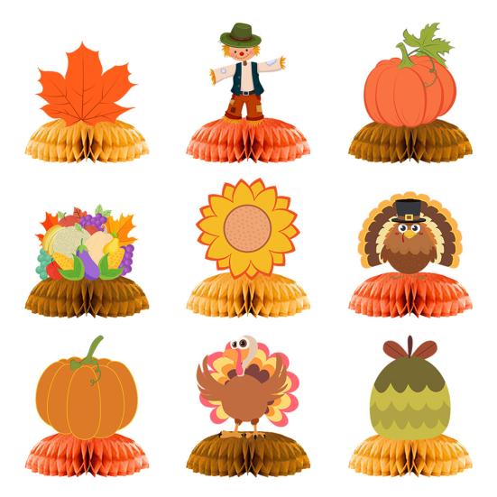 9 шт. Осенний Декор Соты Бумажная Тыква Кленовый Лист Индейка Центральный Элемент 3D Соты Стоячий Топпер для Стола Осенний Урожай