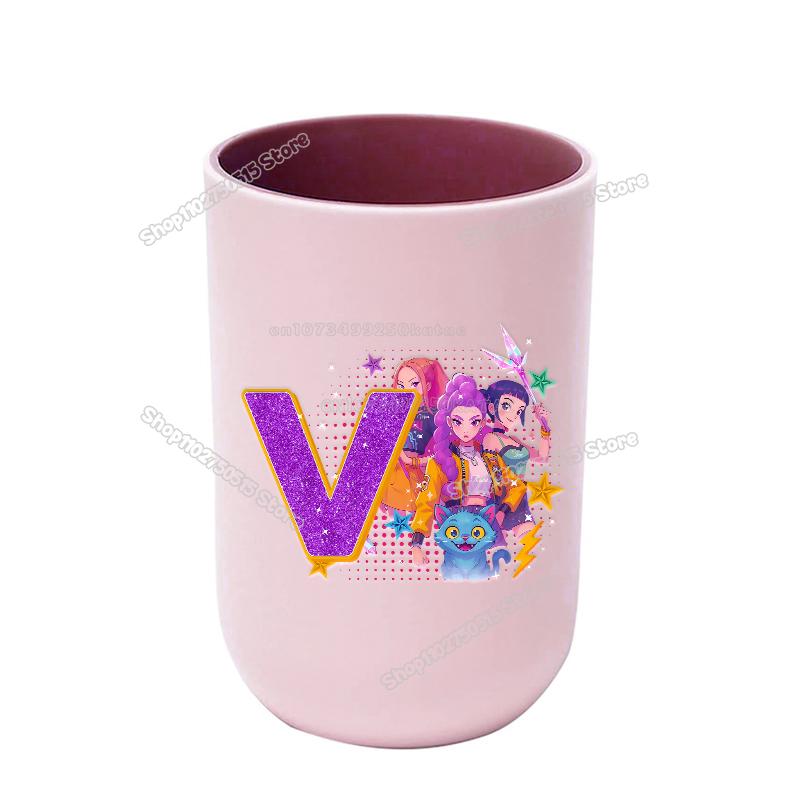 KPop Demon Hunters Letter A-Z Kids Toothbrush Cup Rumi Mira Zoey Girl Washing Mouth Mugs Water Cup Bathroom Toothbrush Holder