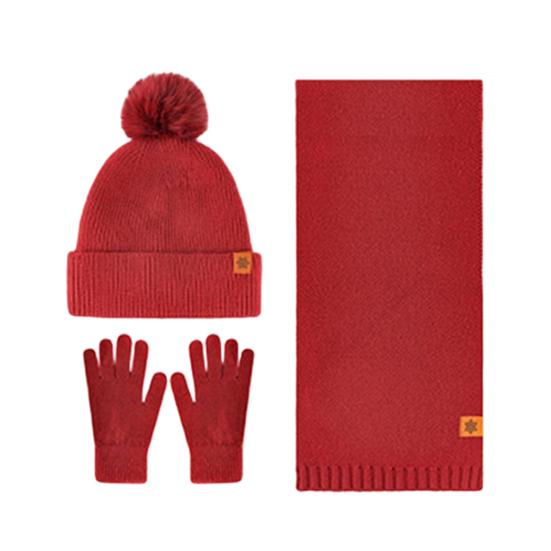 Yousheng 3Pcs/Set Women Hat Scarf Gloves Set Double-Layer Velvet Plush Ball Hat Cold Protection Scarf Touchscreen Gloves Set Ski Cycling Gear